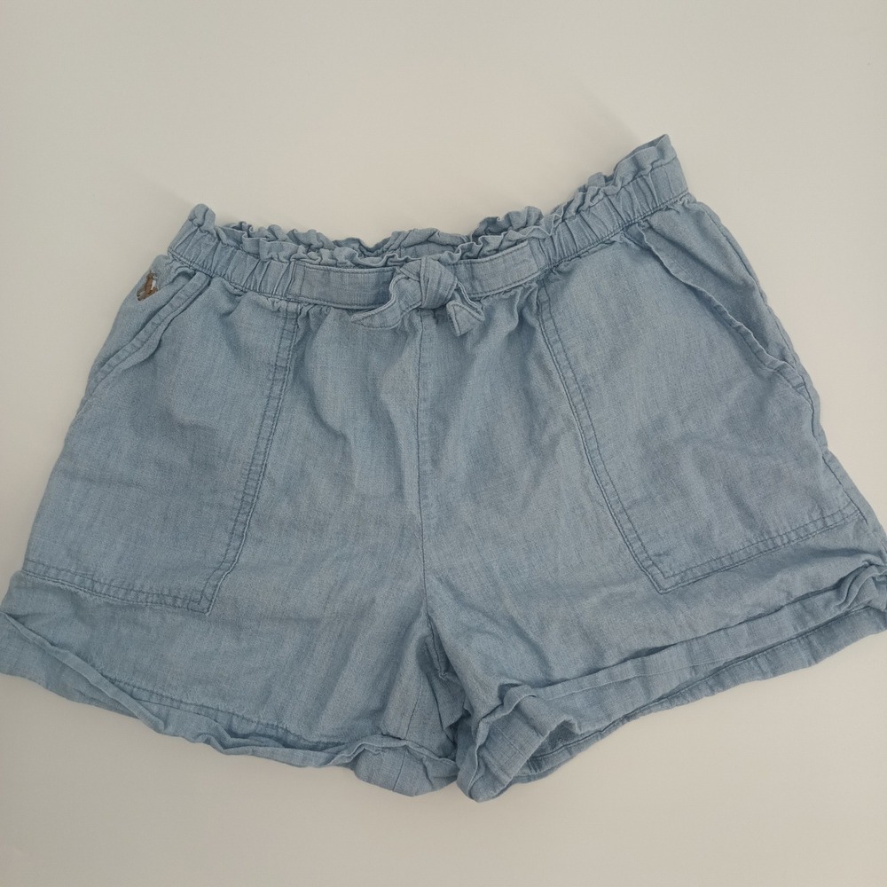Polo Ralph Lauren Girls Light Blue Chambray Paperbag Waist Shorts Size 14